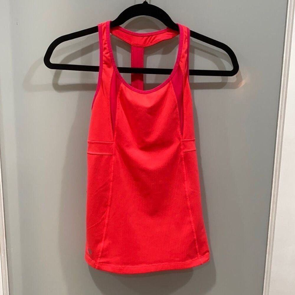 Athleta Women's Workout Gym Tank Top Salmon Coral Orange Built in Bra XXS